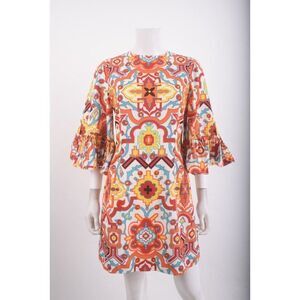 Andrew GN Womens Silk Dress Paisley Frill sz 36 US 4 Multi-Color 3/4 Sleeve NWT